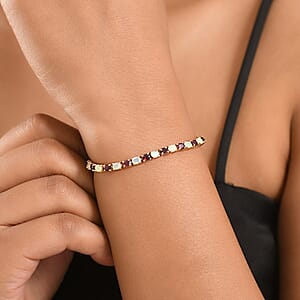 D'Joy Premium Anthill Garnet and Ethiopian Welo Opal 6.40 ctw Heart of Earth & Light Bracelet in 18K Vermeil Yellow Gold Over Sterling Silver (7.25 In)