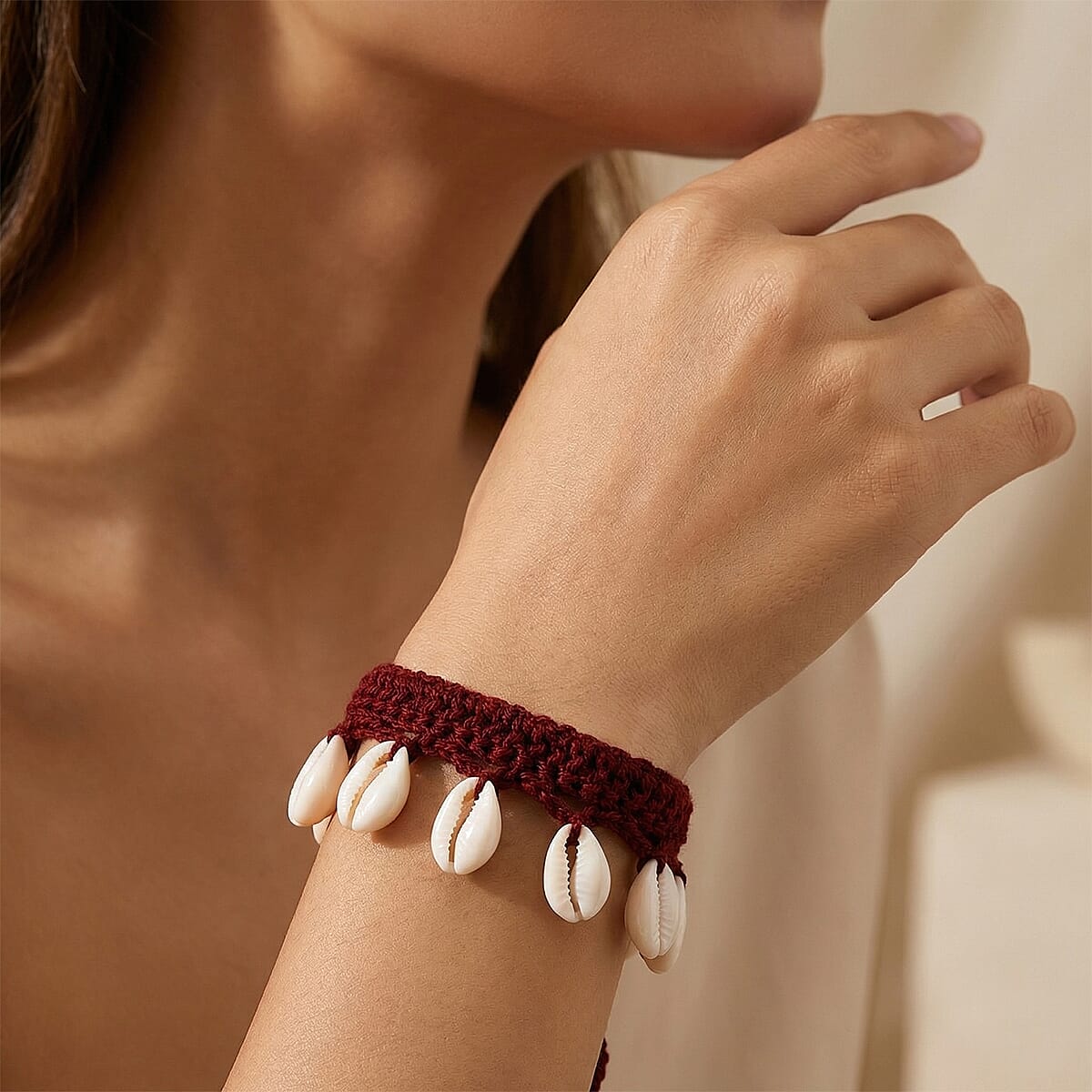 White Shell Pearl, Wooden Rattan Bracelet (7-9In) image number 2