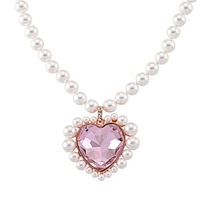 Pink Glass, Multi Gemstone Heart Necklace in Rosetone (20 Inches)
