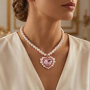 Pink Glass, Multi Gemstone Heart Necklace in Rosetone (20 Inches)