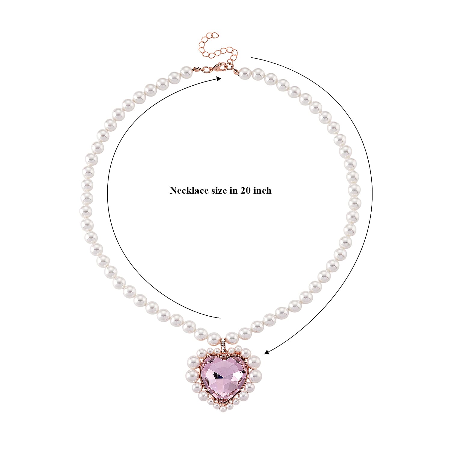 Pink Glass, Multi Gemstone Heart Necklace in Rosetone (20 Inches)