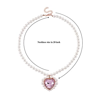Pink Glass, Multi Gemstone Heart Necklace in Rosetone (20 Inches)