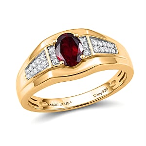 D'Joy Premium Anthill Garnet and Moissanite 1.10 ctw Men's Ring in 18K Vermeil Yellow Gold Over Sterling Silver (Size 10.0) (Del. in 5-7 Days) 