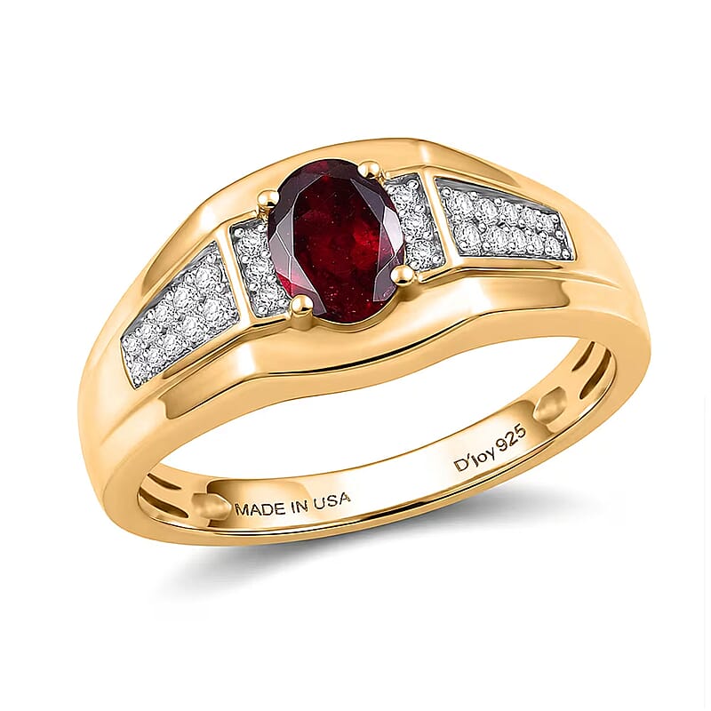 D'Joy Premium Anthill Garnet and Moissanite 1.10 ctw Men's Ring in 18K Vermeil Yellow Gold Over Sterling Silver (Size 10.0)