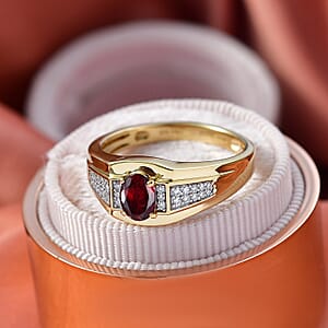 D'Joy Premium Anthill Garnet and Moissanite 1.10 ctw Men's Ring in 18K Vermeil Yellow Gold Over Sterling Silver (Size 10.0) (Del. in 5-7 Days) 