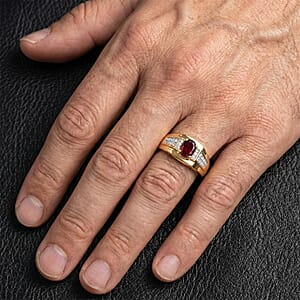 D'Joy Premium Anthill Garnet and Moissanite 1.10 ctw Men's Ring in 18K Vermeil Yellow Gold Over Sterling Silver (Size 10.0) (Del. in 5-7 Days) 