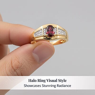 D'Joy Premium Anthill Garnet and Moissanite 1.10 ctw Men's Ring in 18K Vermeil Yellow Gold Over Sterling Silver (Size 10.0)