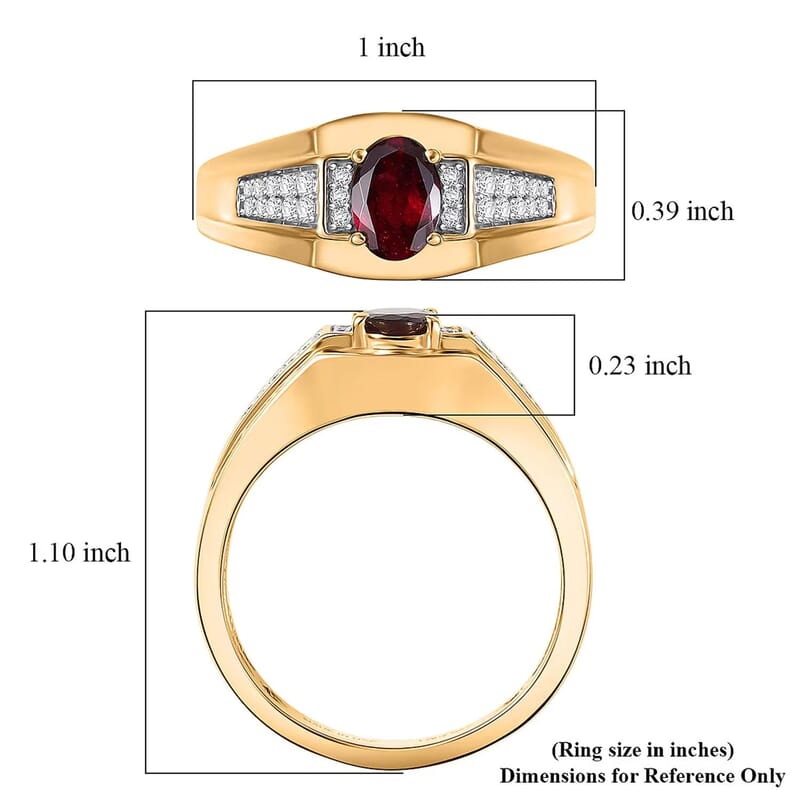 D'Joy Premium Anthill Garnet and Moissanite 1.10 ctw Men's Ring in 18K Vermeil Yellow Gold Over Sterling Silver (Size 10.0)