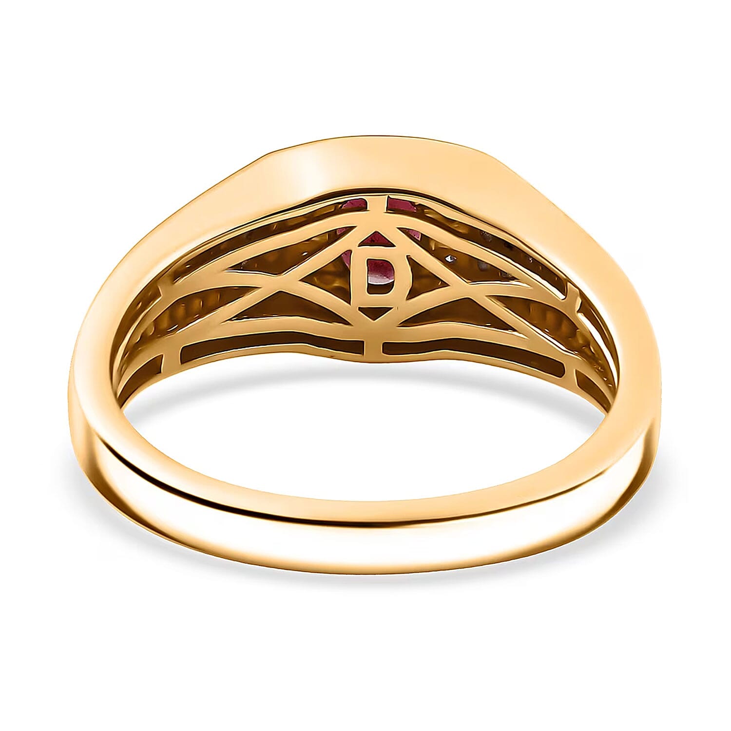 D'Joy Premium Anthill Garnet and Moissanite 1.10 ctw Men's Ring in 18K Vermeil Yellow Gold Over Sterling Silver (Size 10.0)