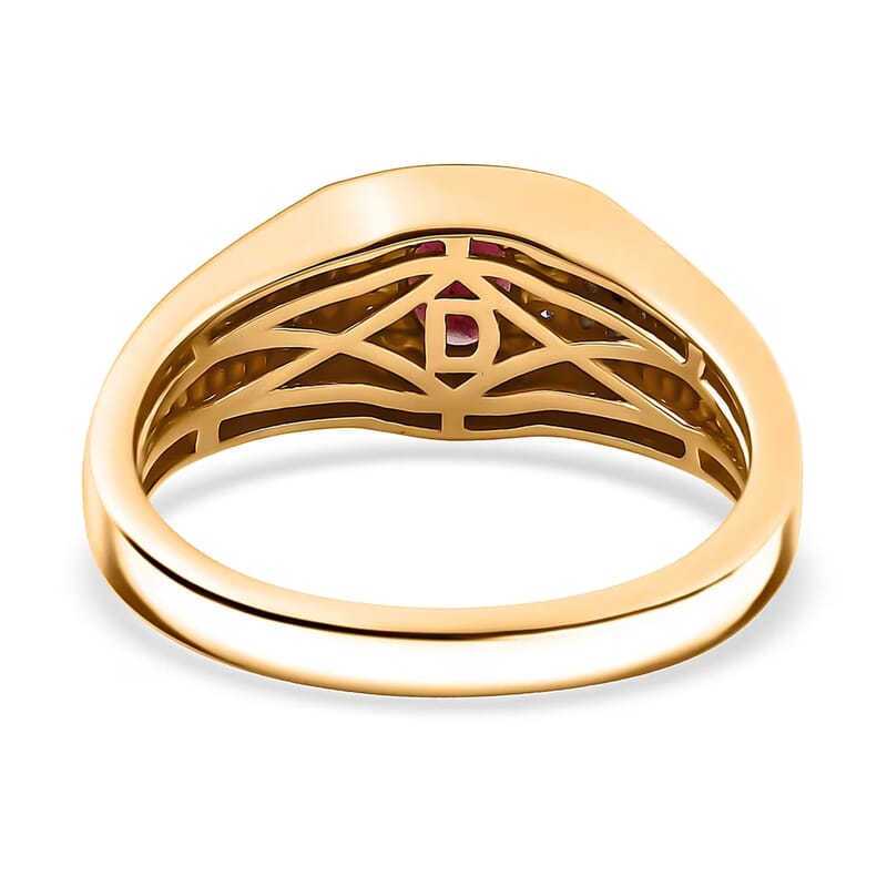 D'Joy Premium Anthill Garnet and Moissanite 1.10 ctw Men's Ring in 18K Vermeil Yellow Gold Over Sterling Silver (Size 10.0)