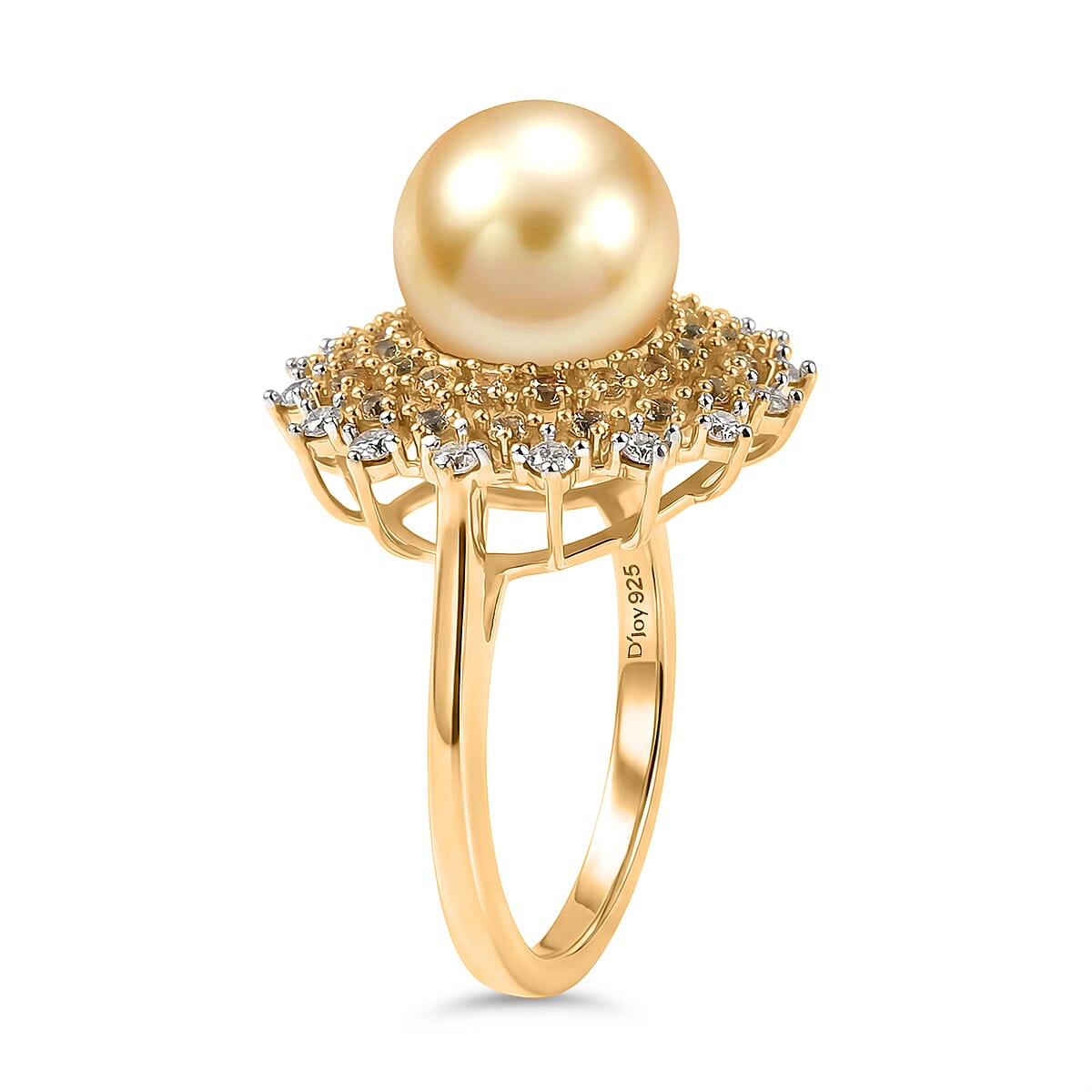 D'Joy Premium South Sea Golden Cultured Pearl and Multi Gemstone 1.00 ctw Golden Sunflare Ring in 18K Vermeil Yellow Gold Over Sterling Silver (Size 10.0) image number 3