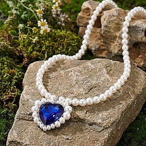 Blue Glass, Multi Gemstone Heart Necklace (20 Inches) in Silvertone