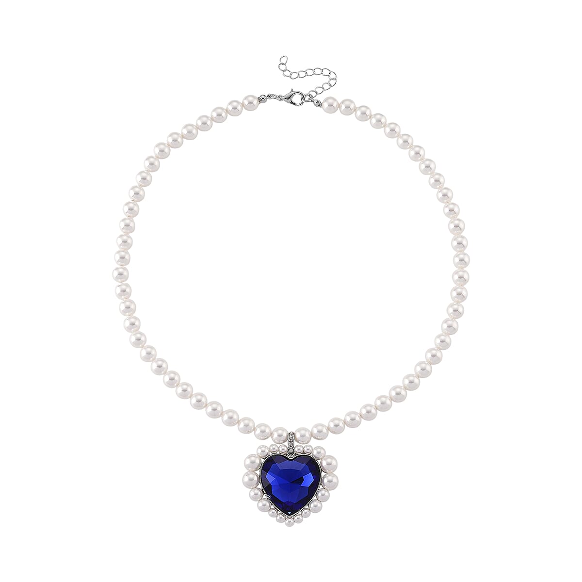 Blue Glass, Multi Gemstone Heart Necklace (20 Inches) in Silvertone image number 3