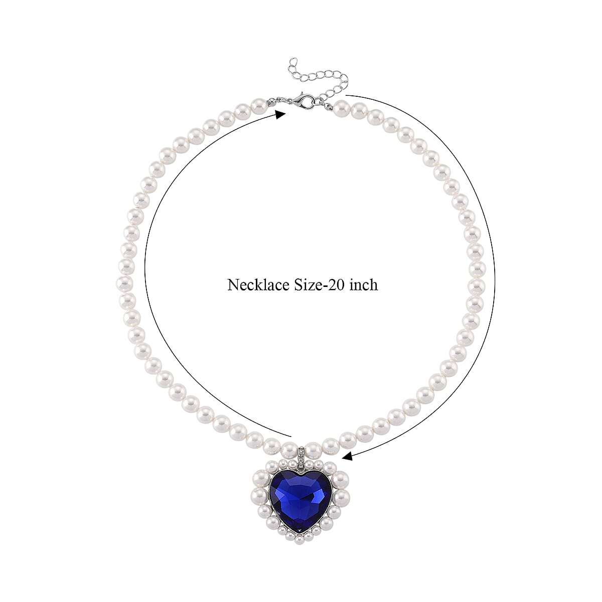 Blue Glass, Multi Gemstone Heart Necklace (20 Inches) in Silvertone image number 5