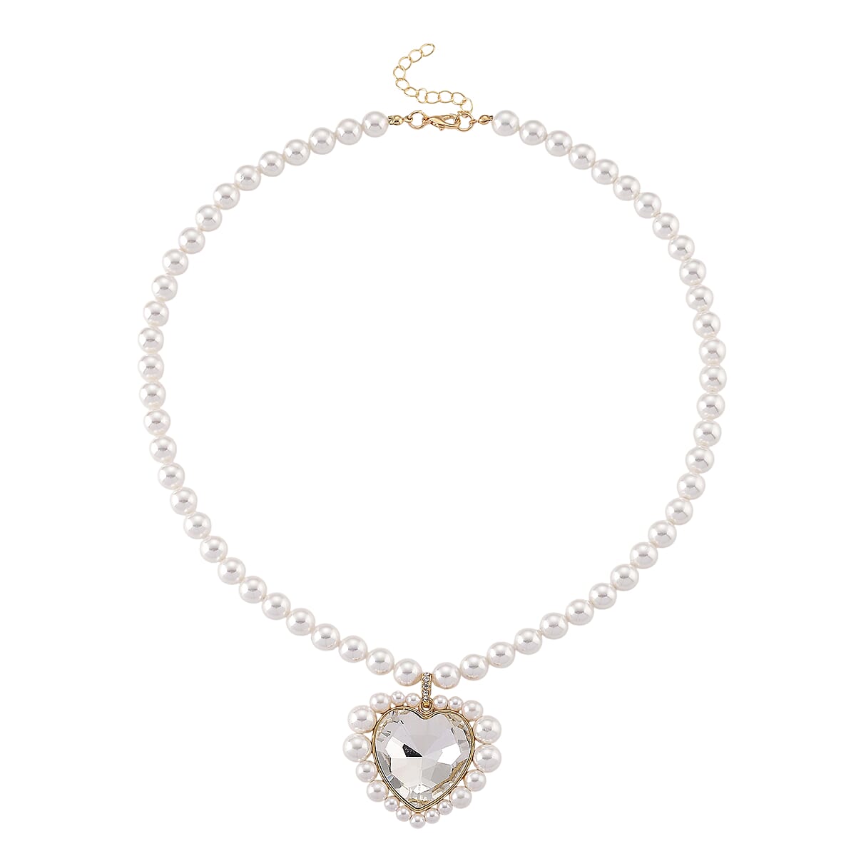 White Glass, Multi Gemstone Heart Necklace (20 Inches) in Goldtone image number 3