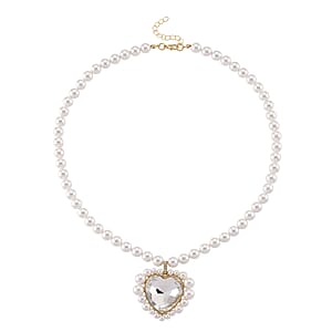 White Glass, Multi Gemstone Heart Necklace (20 Inches) in Goldtone