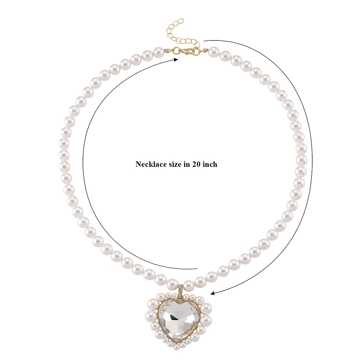 White Glass, Multi Gemstone Heart Necklace (20 Inches) in Goldtone image number 5