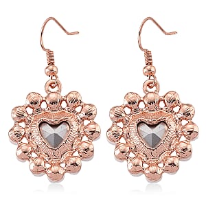 Pink Glass, White Shell Pearl Heart Earrings in Rosetone and ION Plated RG Stainless Steel