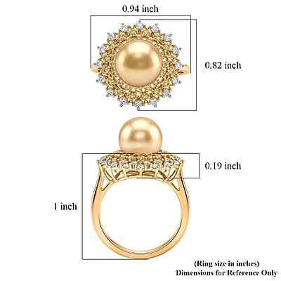 D'Joy Premium South Sea Golden Cultured Pearl and Multi Gemstone 1.00 ctw Golden Sunflare Ring in 18K Vermeil Yellow Gold Over Sterling Silver (Size 8.0)