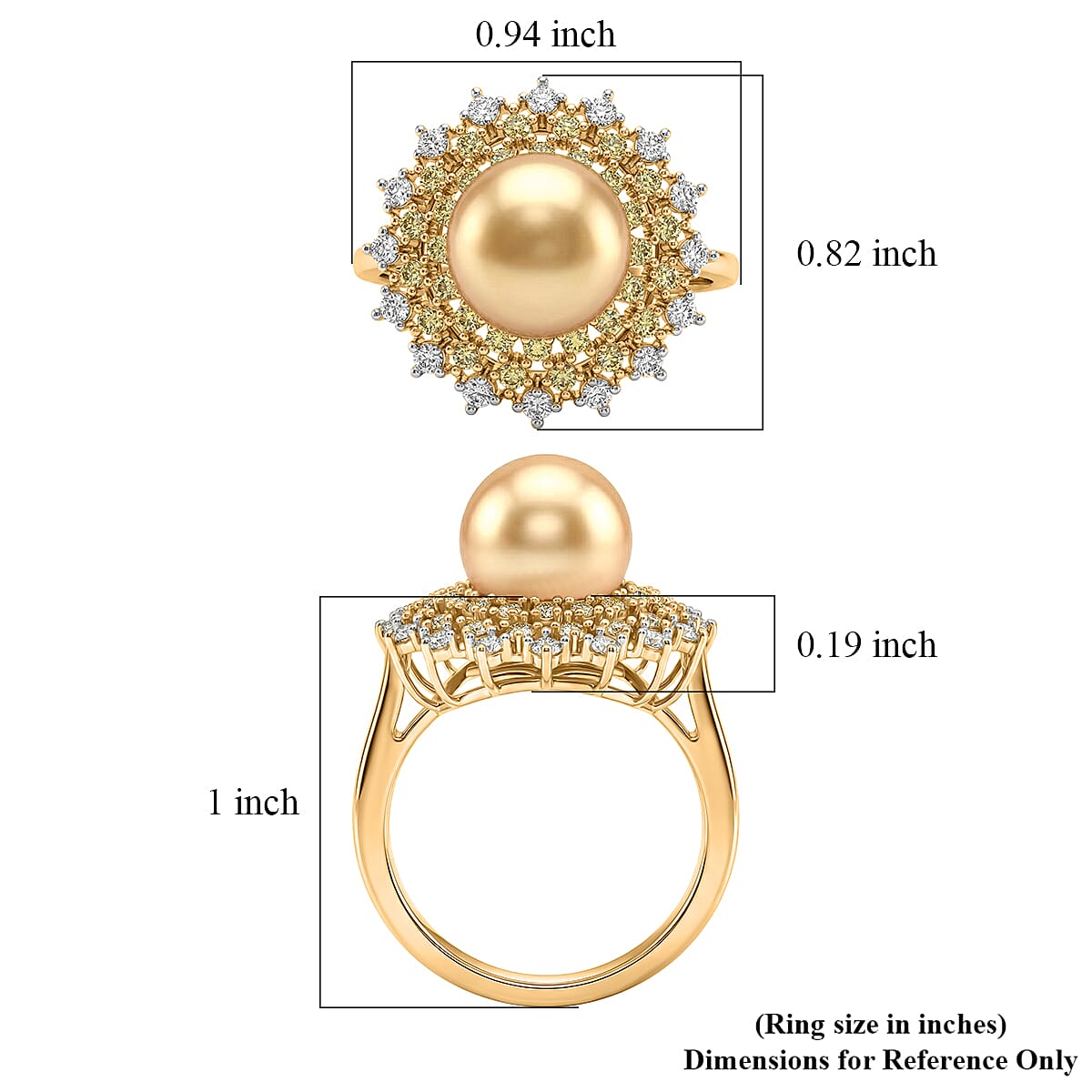 D'Joy Premium South Sea Golden Cultured Pearl and Multi Gemstone 1.00 ctw Golden Sunflare Ring in 18K Vermeil Yellow Gold Over Sterling Silver (Size 9.0) image number 5