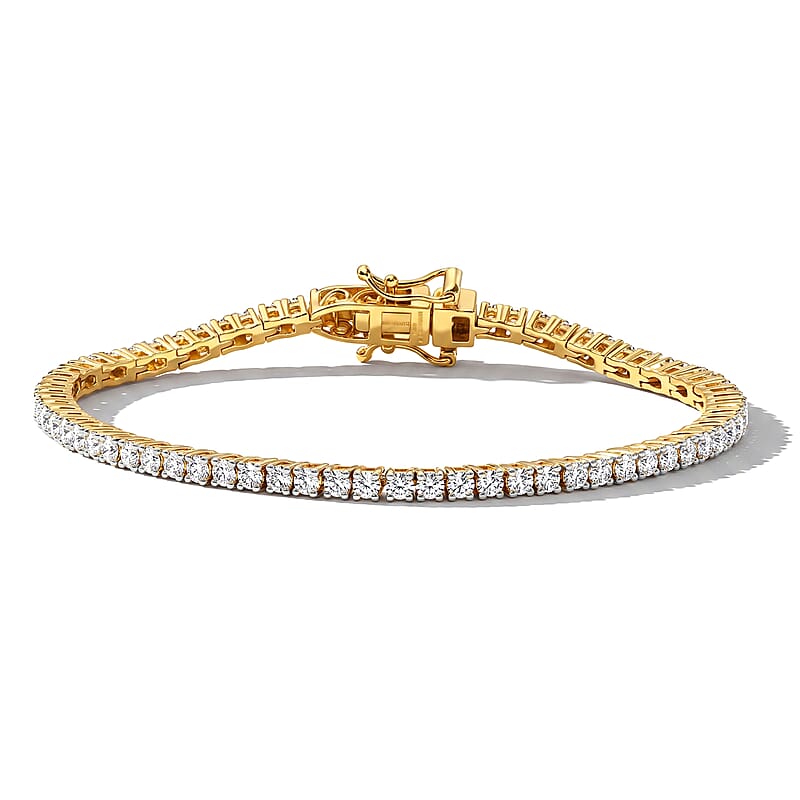 Luxuriant Lab Grown Diamond E-F VS 3.00 ctw Bracelet in 18K Vermeil Yellow Gold Over Sterling Silver (6.50 In)