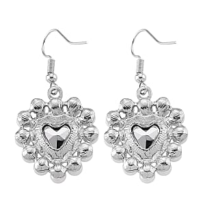 Blue Glass, White Shell Pearl Heart Earrings in Silvertone and Stainless Steel