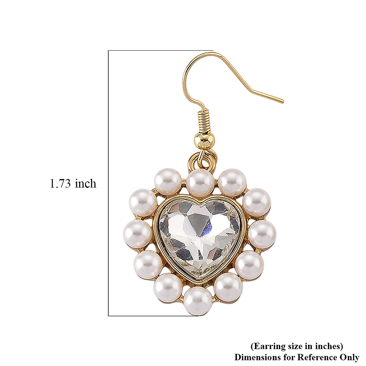 White Glass, White Shell Pearl Heart Earrings in Goldtone and ION Plated YG Stainless Steel image number 4
