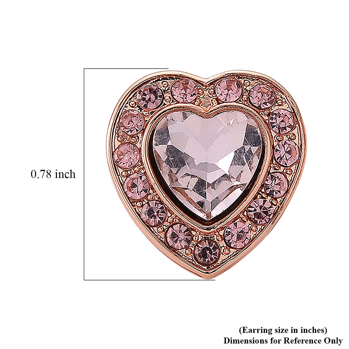 One Time Only Pink Glass and Pink Austrian Heart Stud Earrings in Rosetone and Stainless Steel image number 4