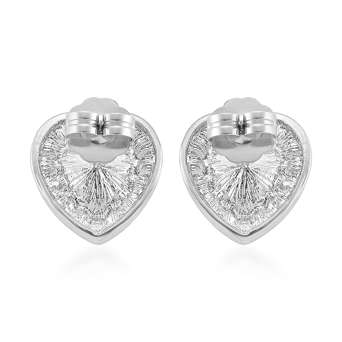 Blue Glass and Blue Austrian Heart Stud Earrings in Silvertone and Stainless Steel image number 3