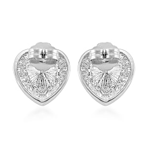 White Glass and Austrian Heart Stud Earrings in Silvertone and Stainless Steel