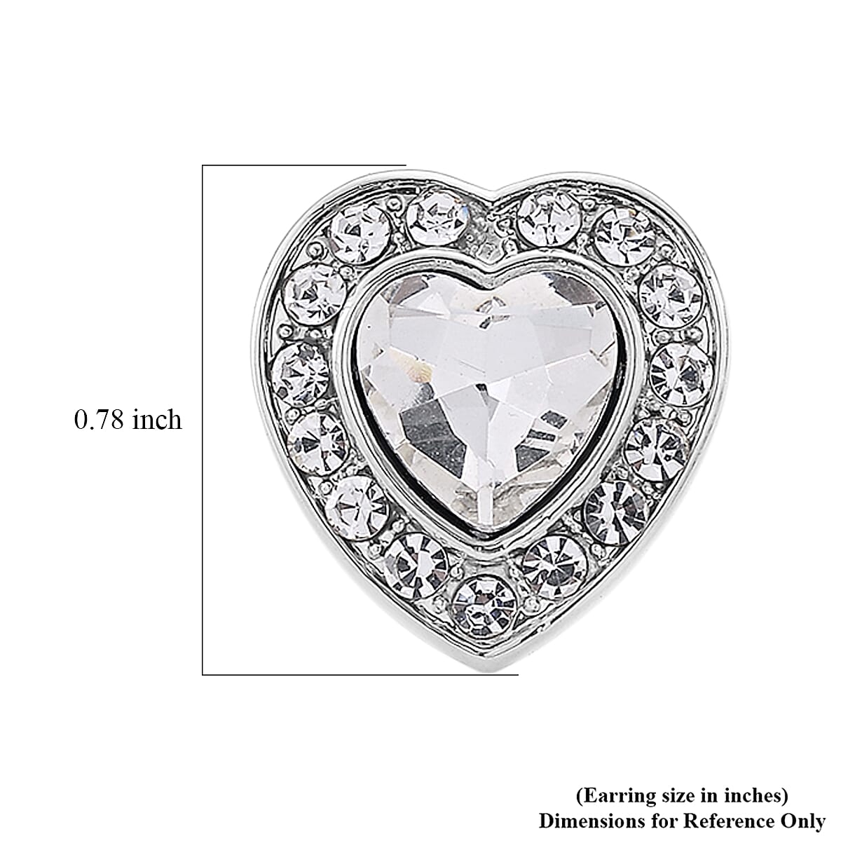 White Glass and Austrian Heart Stud Earrings in Silvertone and Stainless Steel image number 4