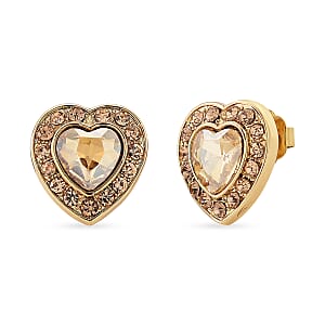 Champagne Glass and Champagne Austrian Heart Stud Earrings in Goldtone and Stainless Steel