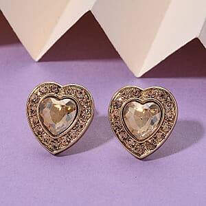 Champagne Glass and Champagne Austrian Heart Stud Earrings in Goldtone and Stainless Steel