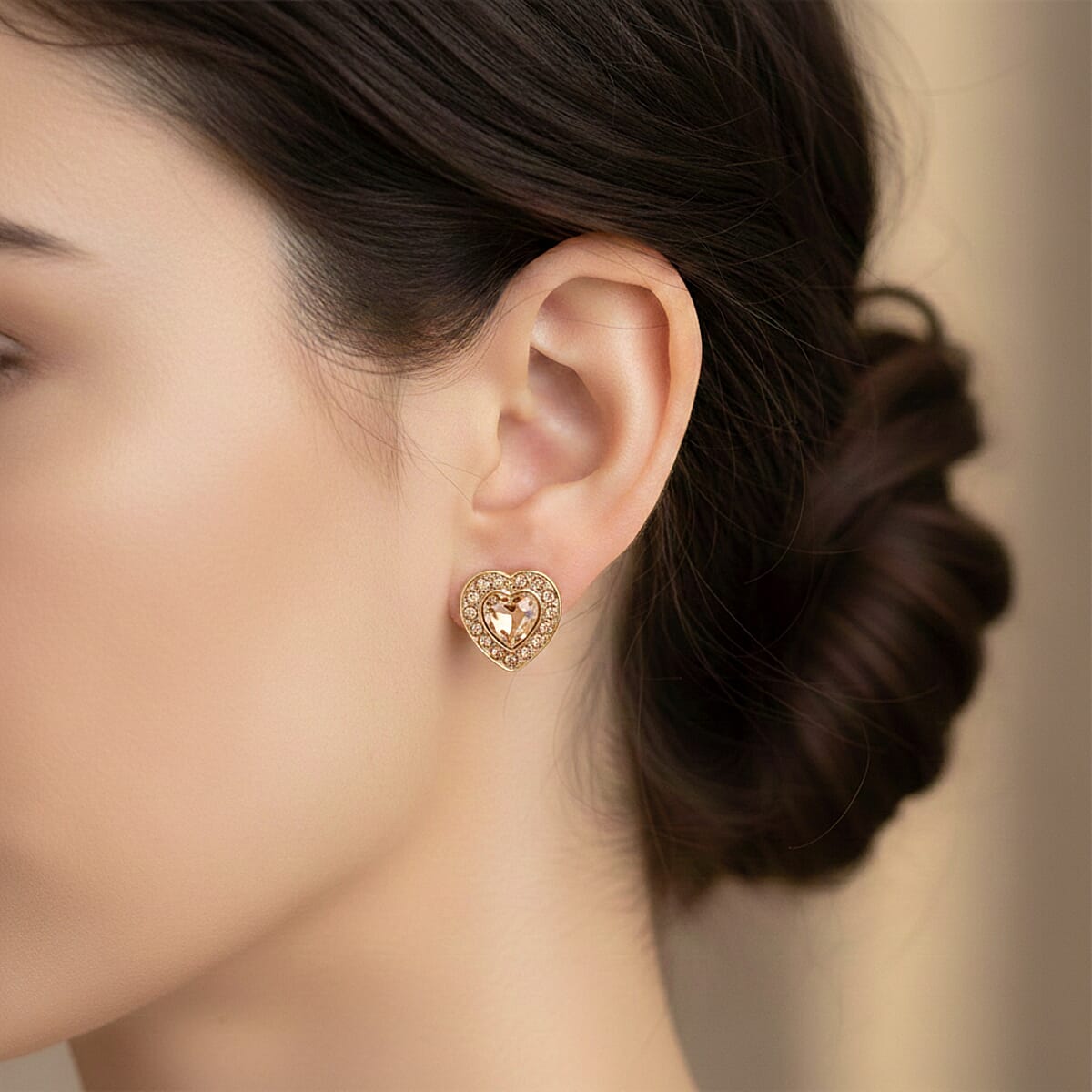 Champagne Glass and Champagne Austrian Heart Stud Earrings in Goldtone and Stainless Steel image number 2