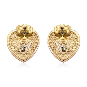 Champagne Glass and Champagne Austrian Heart Stud Earrings in Goldtone and Stainless Steel