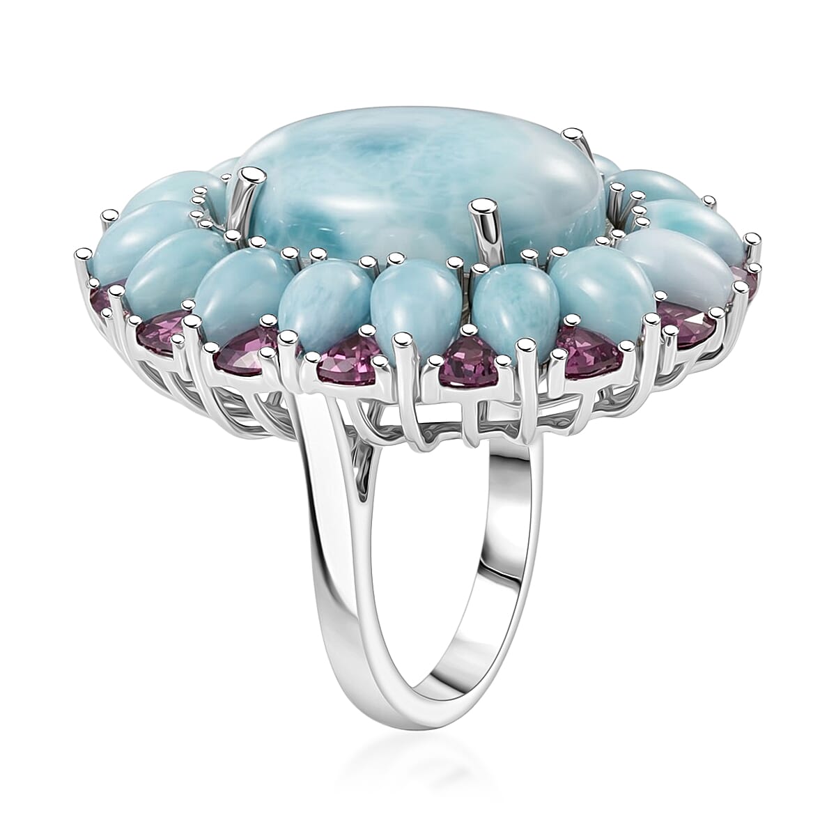 D'Joy Larimar and Orissa Rhodolite Garnet 24.75 ctw Ocean Ripple Halo Ring in Rhodium Over Sterling Silver (Size 8.0) image number 3