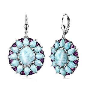 D'Joy Larimar and Orissa Rhodolite Garnet 26.90 ctw Earrings in Rhodium Over Sterling Silver