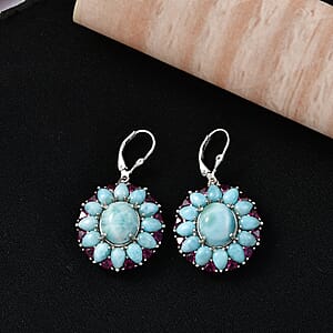 D'Joy Larimar and Orissa Rhodolite Garnet 26.90 ctw Earrings in Rhodium Over Sterling Silver