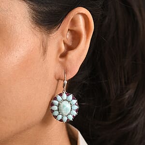 D'Joy Larimar and Orissa Rhodolite Garnet 26.90 ctw Earrings in Rhodium Over Sterling Silver