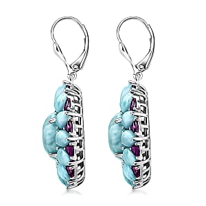 D'Joy Larimar and Orissa Rhodolite Garnet 26.90 ctw Earrings in Rhodium Over Sterling Silver