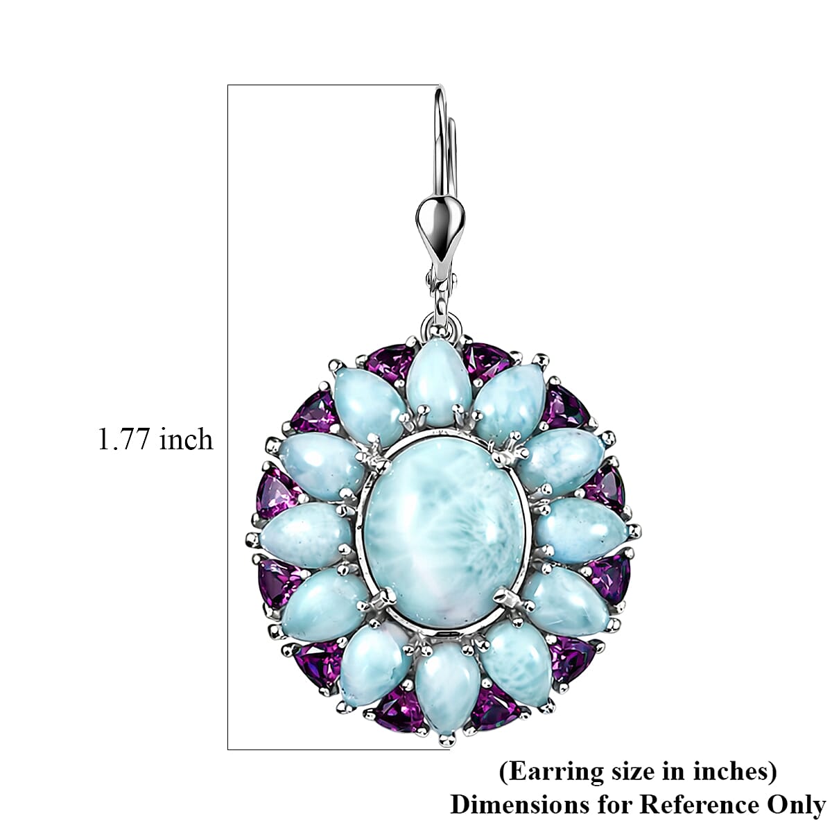 D'Joy Larimar and Orissa Rhodolite Garnet 26.90 ctw Ocean Ripple Halo Earrings in Rhodium Over Sterling Silver image number 5