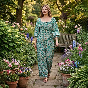 La Marey Multi Green Leaf Printed Embroidered Top - One Size Plus