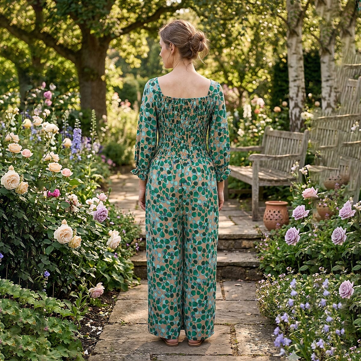 La Marey Multi Green Leaf Printed Embroidered Top - One Size Plus image number 1