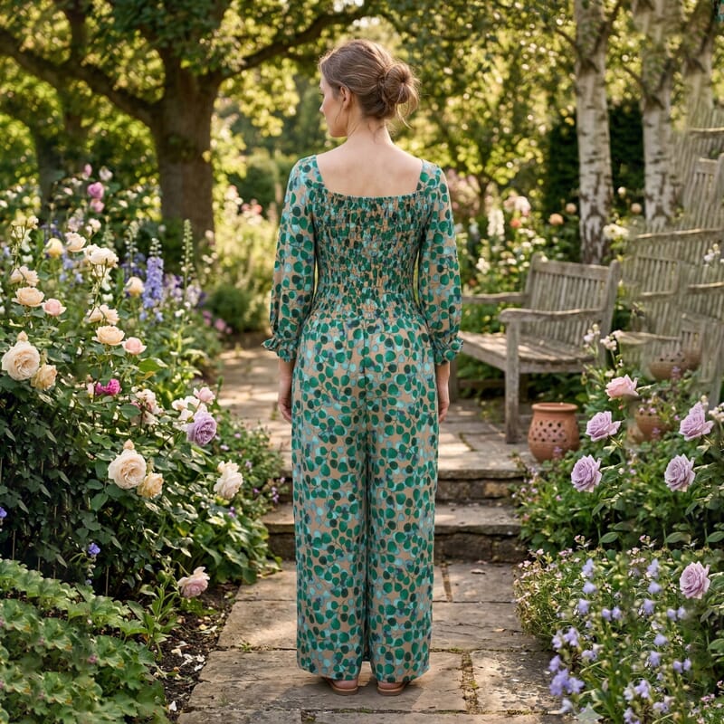 La Marey Multi Green Leaf Printed Embroidered Jumpsuit - One Size Plus