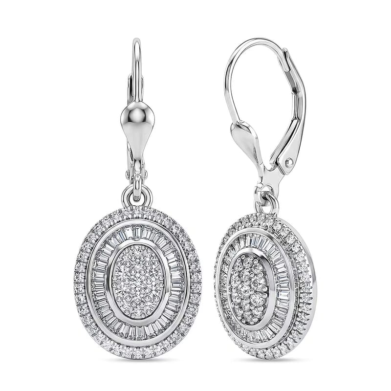 D'Joy Diamond 1.00 ctw Royal Sunburst Earrings in Rhodium Over Sterling Silver