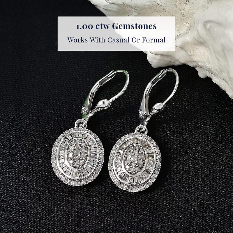 D'Joy Diamond 1.00 ctw Royal Sunburst Earrings in Rhodium Over Sterling Silver