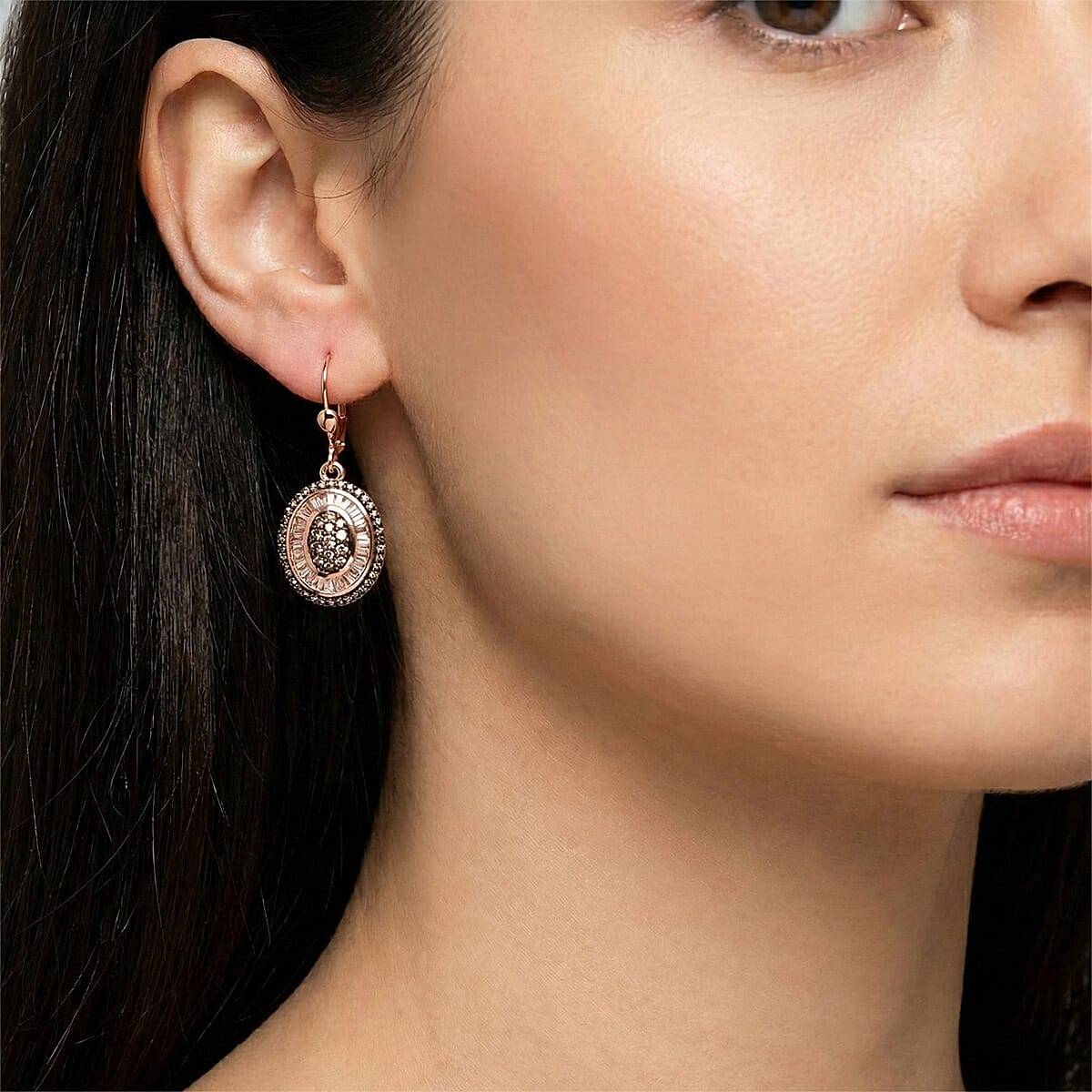 D'Joy Natural Champagne Diamond 1.00 ctw Earrings in 18K Vermeil Rose Gold Over Sterling Silver image number 2