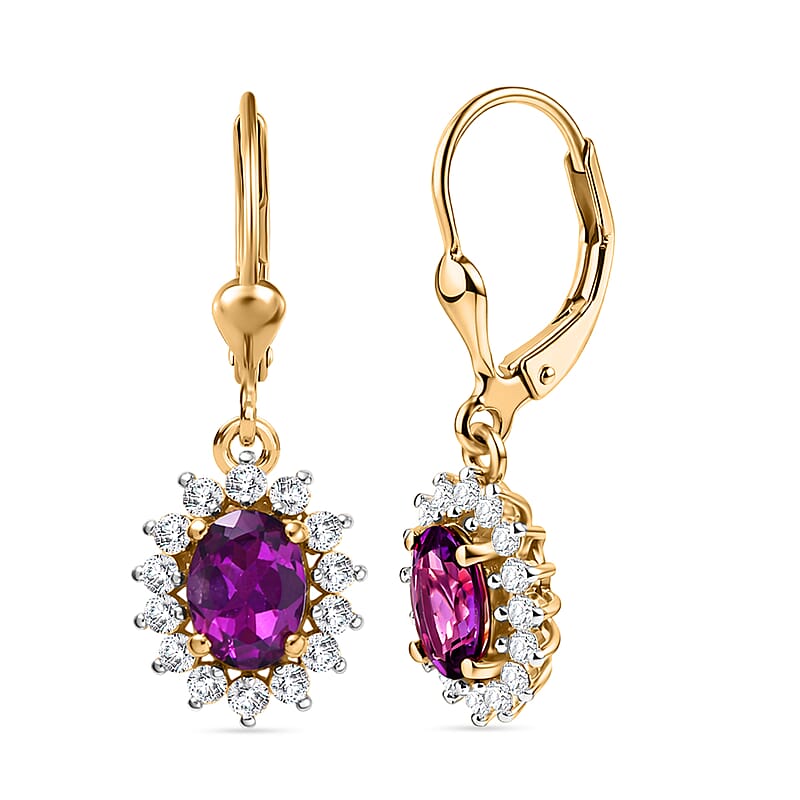 D'Joy Premium Radiant Ember Garnet and Moissanite 2.30 ctw Earrings in 18K Vermeil Yellow Gold Over Sterling Silver
