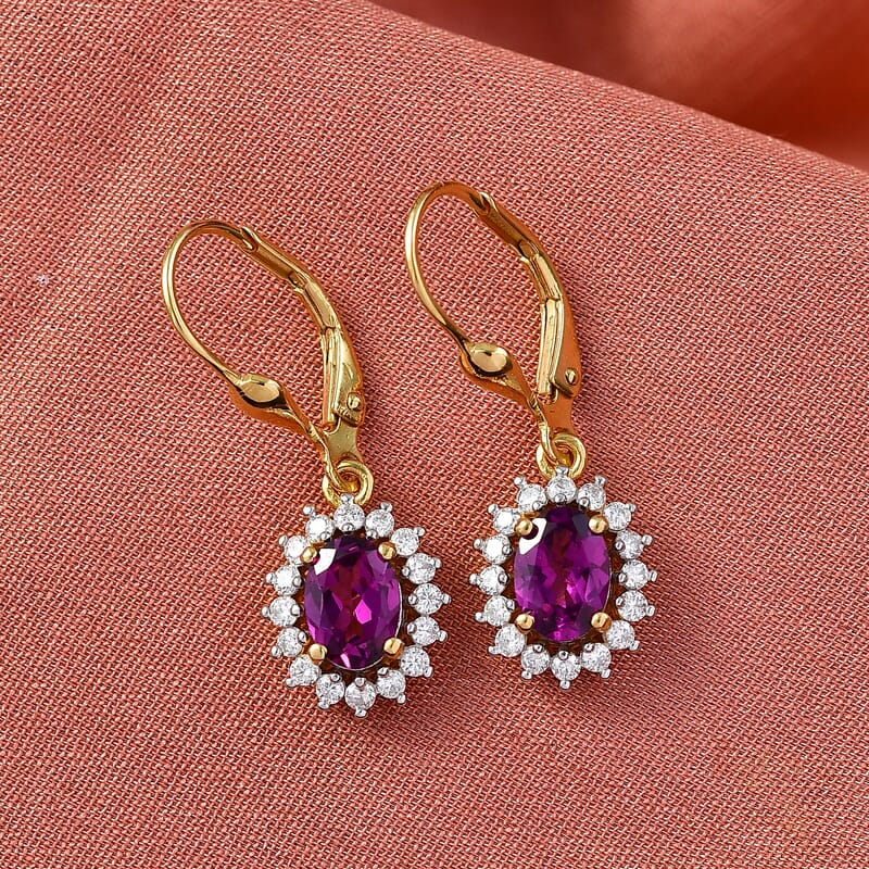 D'Joy Premium Radiant Ember Garnet and Moissanite 2.30 ctw Earrings in 18K Vermeil Yellow Gold Over Sterling Silver