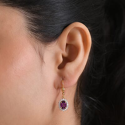 D'Joy Premium Radiant Ember Garnet and Moissanite 2.30 ctw Earrings in 18K Vermeil Yellow Gold Over Sterling Silver